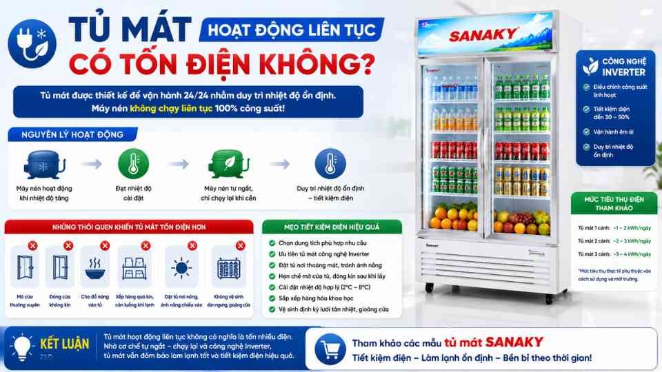 Tủ Mát Hoạt Động Liên Tục Có Tốn Điện Không Giải Đáp Chi Tiết
