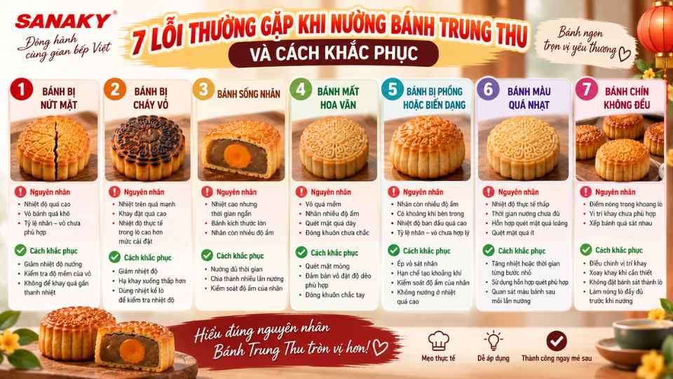 7 Lỗi thường gặp khiến Bánh Trung Thu Bị Nứt, Cháy, Sống Nhân