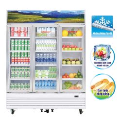 VH-1520HP Tủ mát sanaky 3 cánh dung tích 1500L, dàn lạnh ống đồng. Trưng bày sữa, nước uống và hoa quản siêu thị, bách hóa, ...