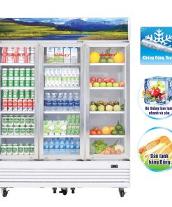 VH-1520HP Tủ mát sanaky 3 cánh dung tích 1500L, dàn lạnh ống đồng. Trưng bày sữa, nước uống và hoa quản siêu thị, bách hóa, ...