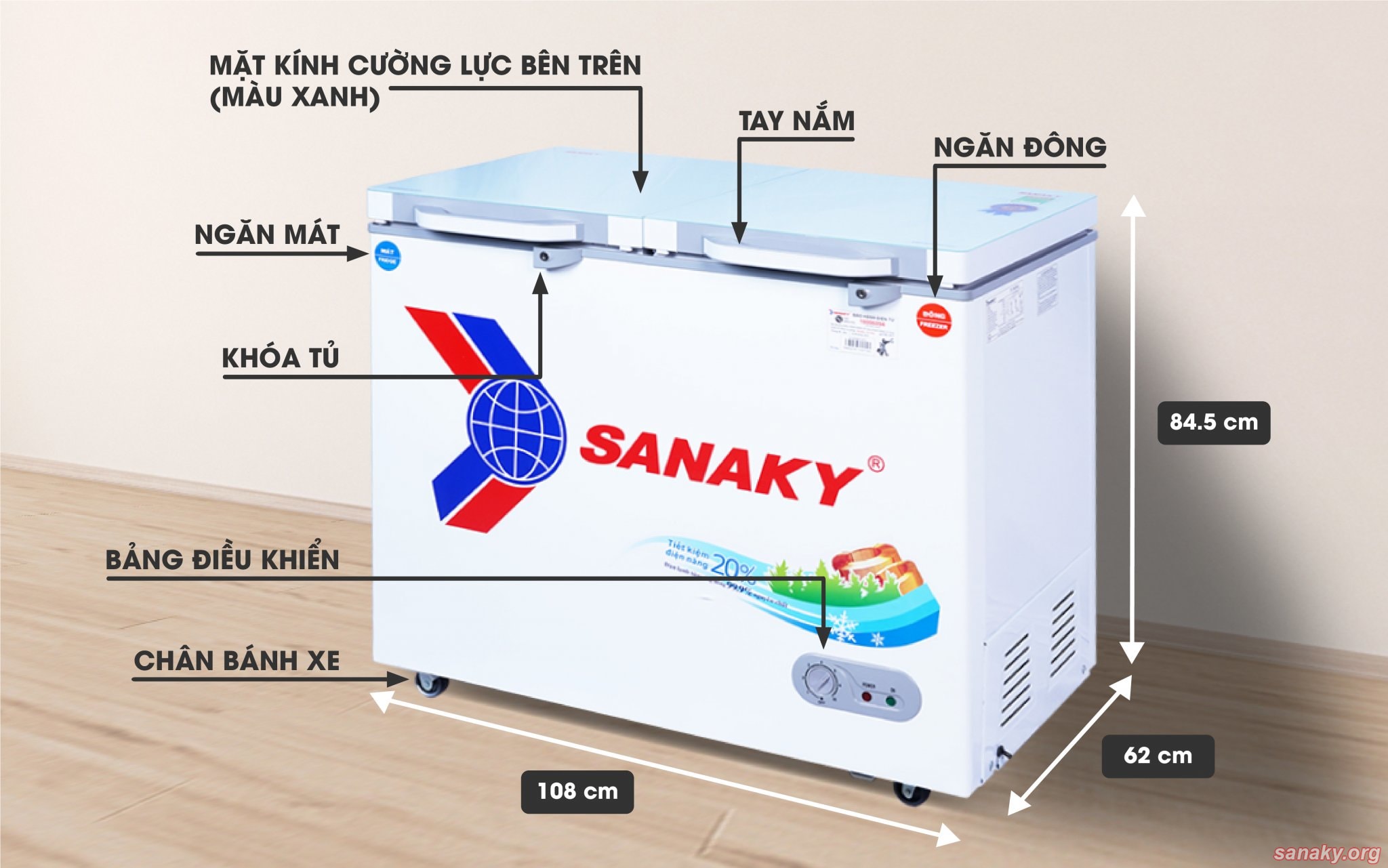 Thông tin kích thước tủ đông Sanaky VH-2899W2K