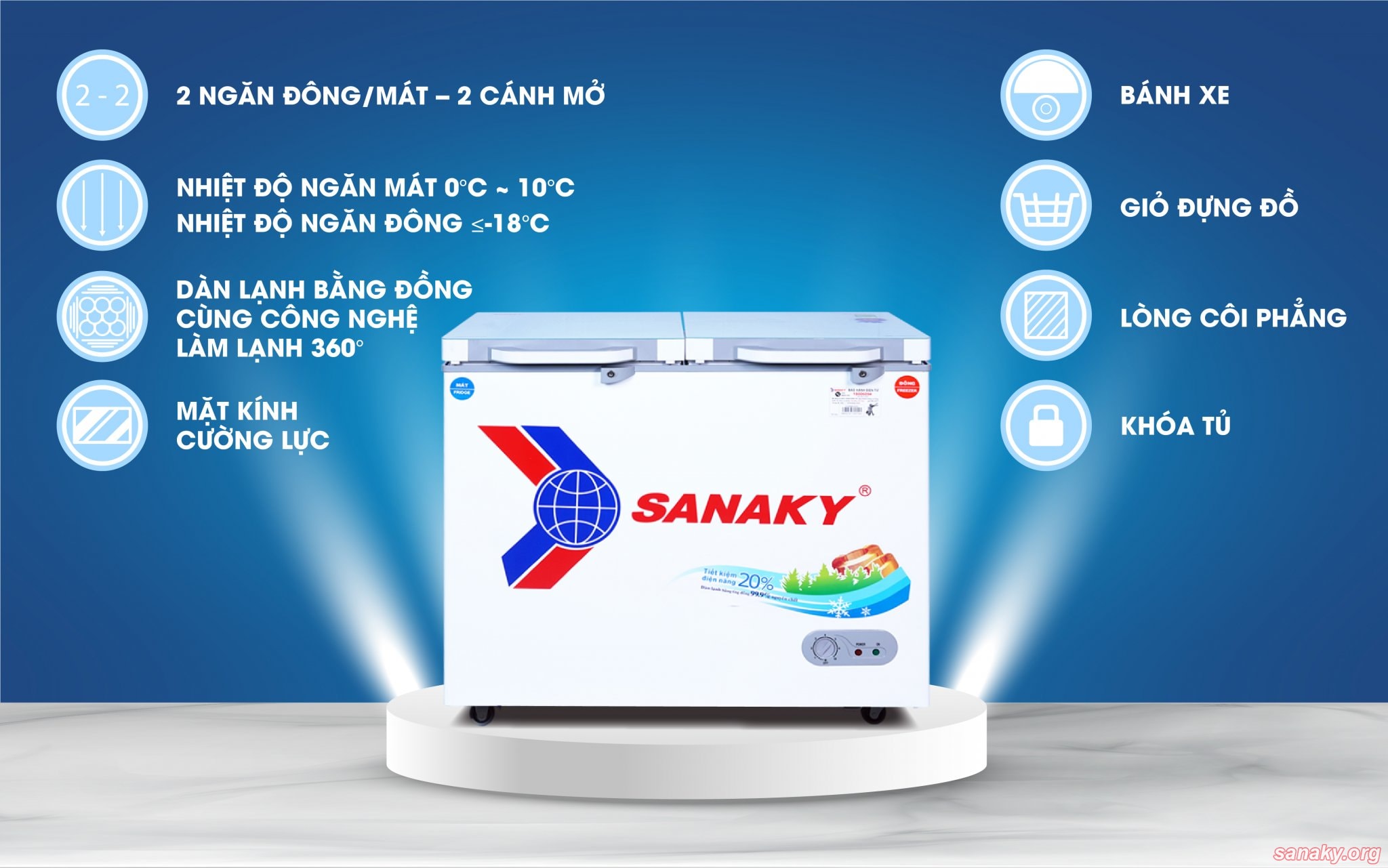 Tủ đông mát Sanaky VH-4099W2K dung tích 400L/280L