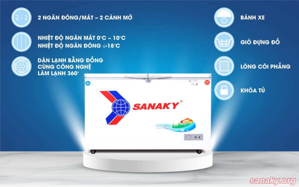 Tủ Đông Sanaky VH-2599W1 dung tích 250L, dàn lạnh đồng
