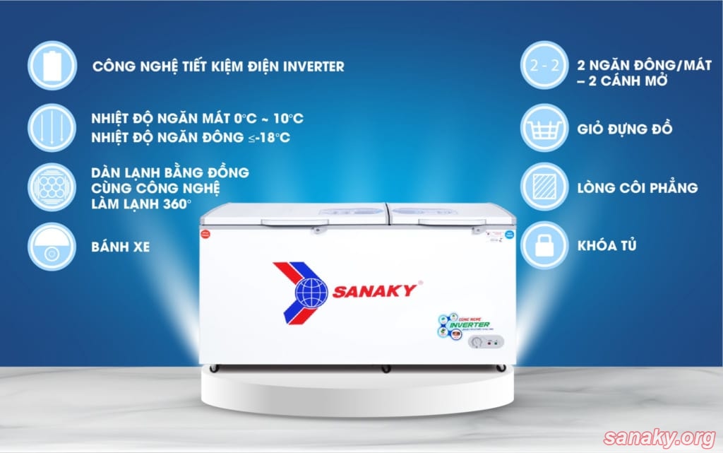 Tủ đông mát Sanaky Inverter VH-6699W3 là sản phẩm tủ đông Sanaky dàn lạnh ống đồng, thiết kết 2 ngăn riêng biệt (ngăn đông lớn hơn ngăn mát); Dung tích tủ 660 lít và dung tích sử dụng 485 lít, thích hợp sử dụng cho gia đình, cửa hàng bách hóa, quán ăn,…