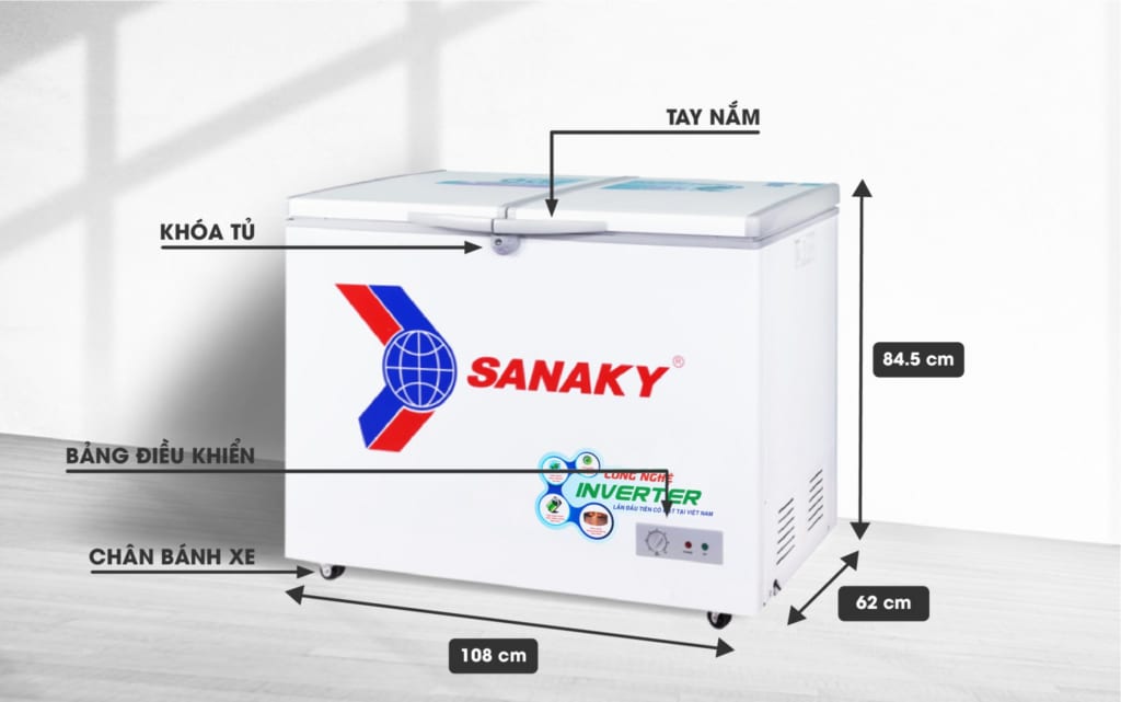 Kích thước tủ đông Sanaky Inverter VH-2899A3