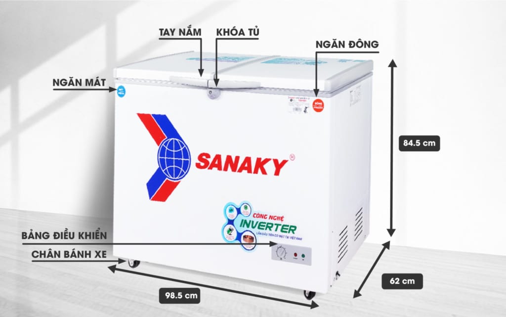 Kích thước tủ đông Sanaky VH-2599W3