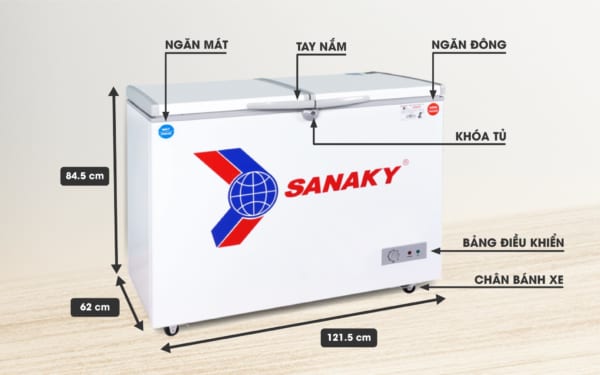 Kích thước tủ đông Sanaky VH-365W2