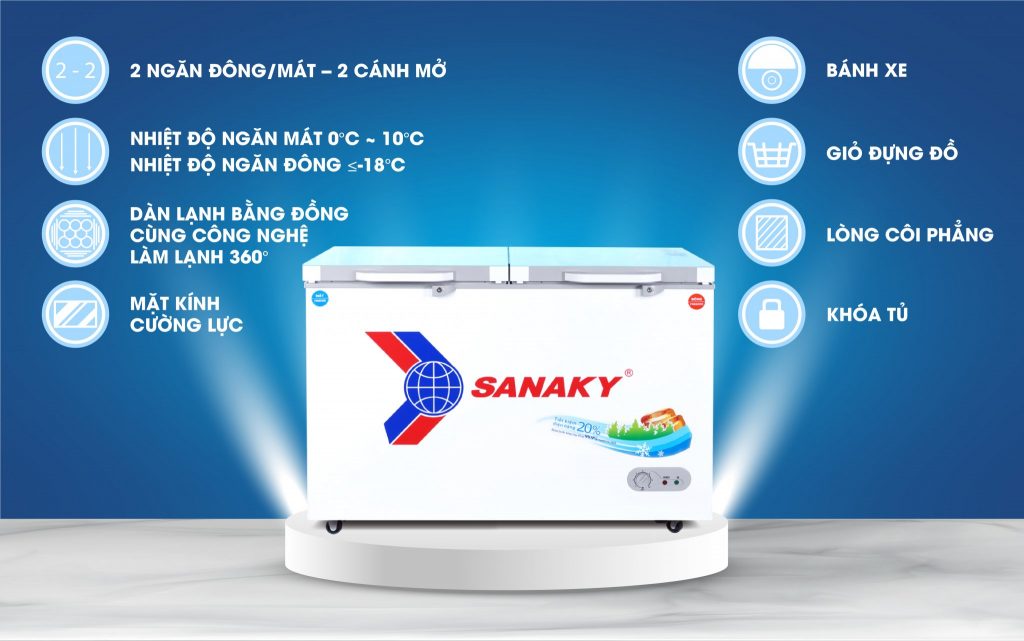 Thiết kế tủ đông mặt kính Sanaky VH-3699W2KD