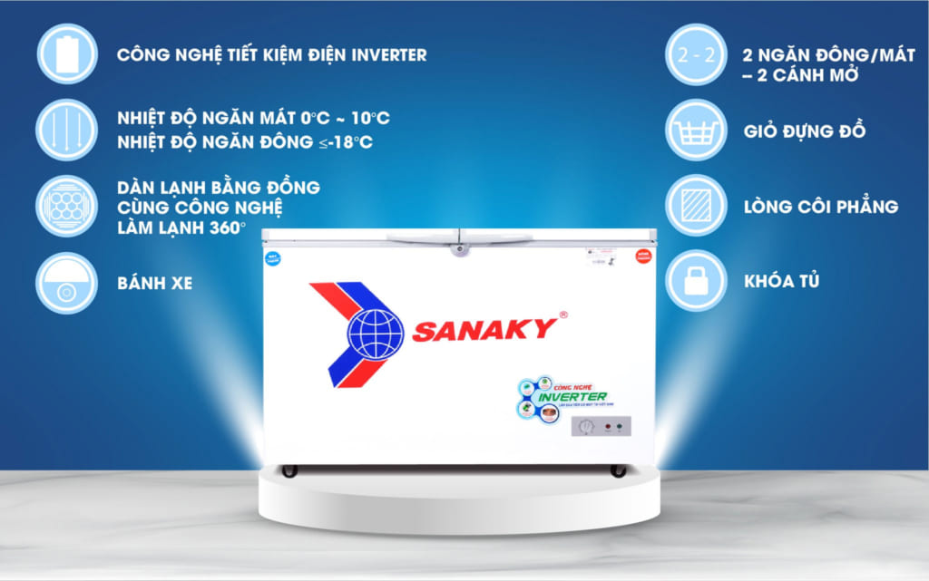 Tủ đông mát Sanaky Inverter VH-4099W3 loại tủ 2 ngăn dung tích 400L