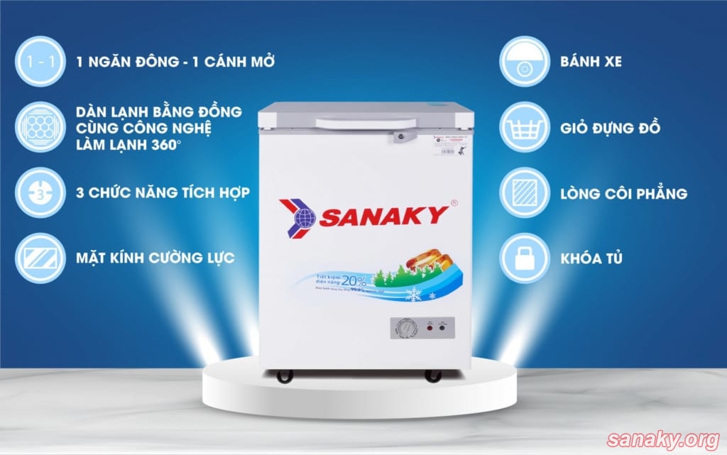 Tủ đông mini Sanaky VH-1599HYKD dung tích 100L