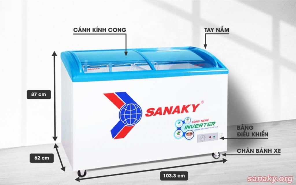 Thông tin chi tiết tủ đông kính cong trưng bày Sanaky VH-3899K3