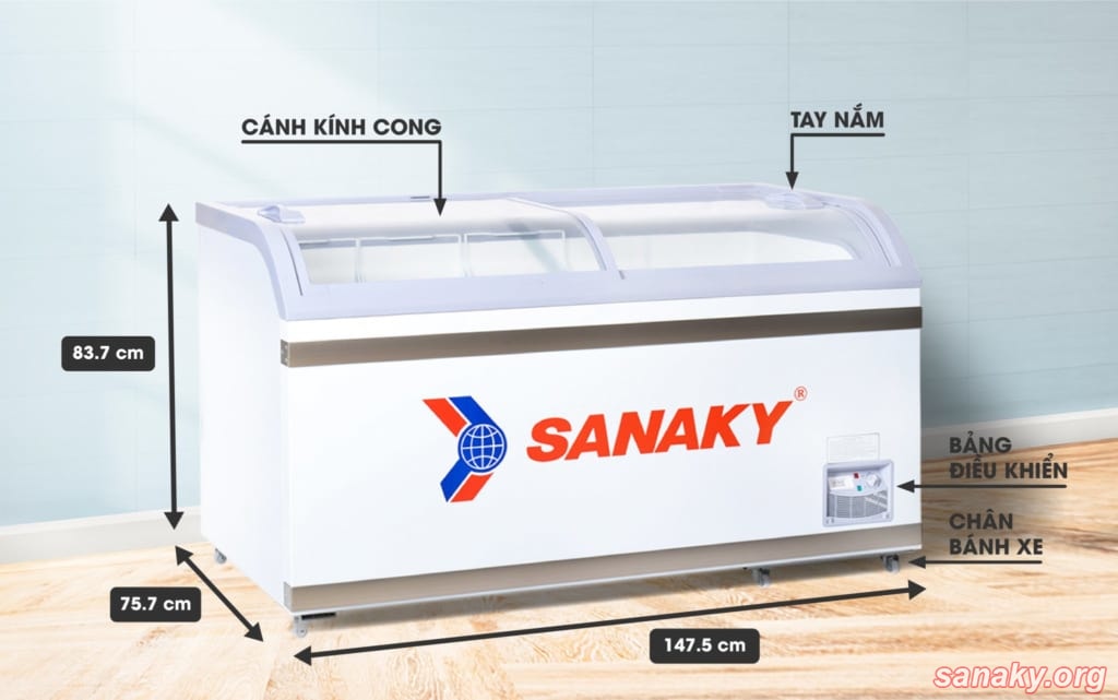 Thông tin kích thước của tủ đông Sanaky VH-888K