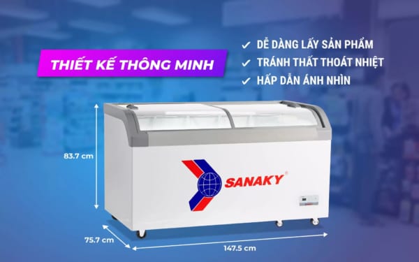 Thiết kế tủ đông nắp kính sanaky VH-888K