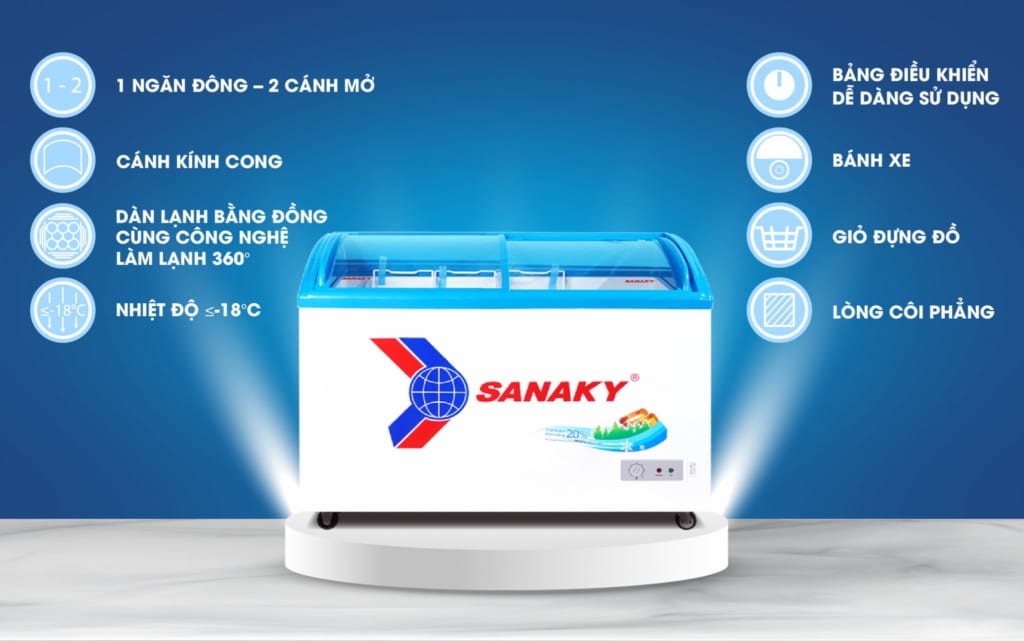 Tủ đông nắp kính Sanaky VH-4899K 340L dàn đồng
