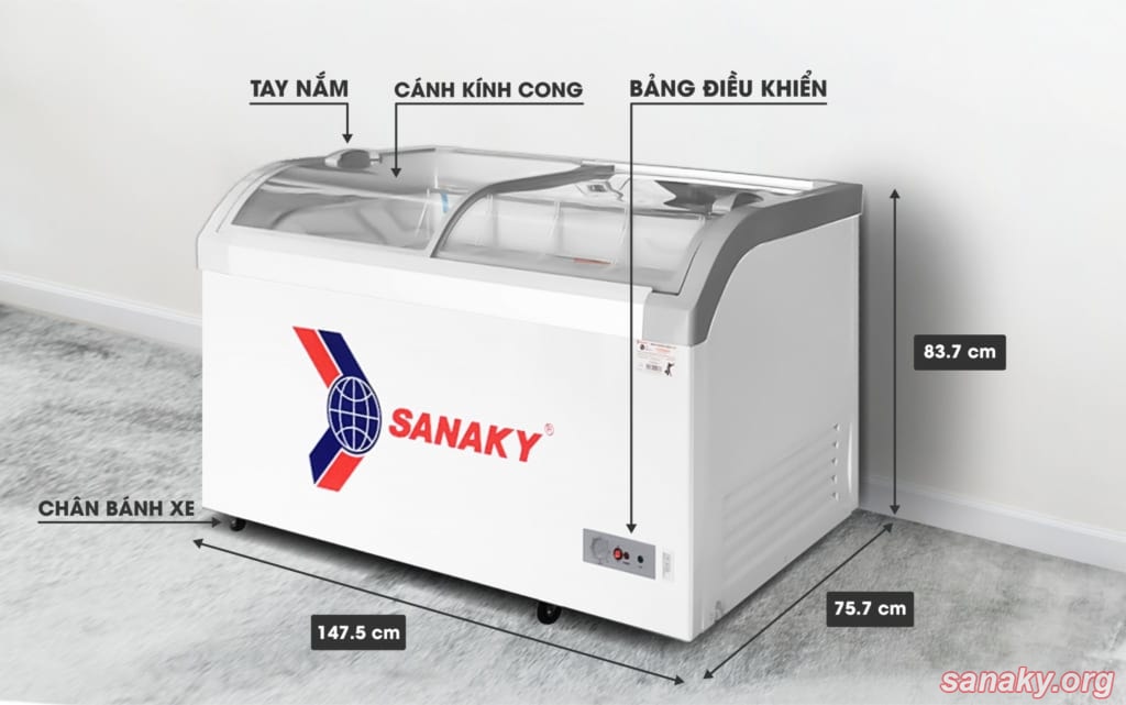 Kích thước của tủ đông sanaky VH-888KA 800L