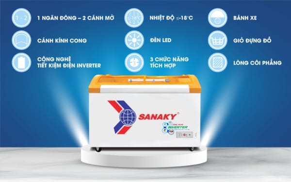 Tủ đông trưng bày Sanaky VH-4899KB, dàn lạnh ống đồng, công nghệ inverter tiết kiệm điện năng