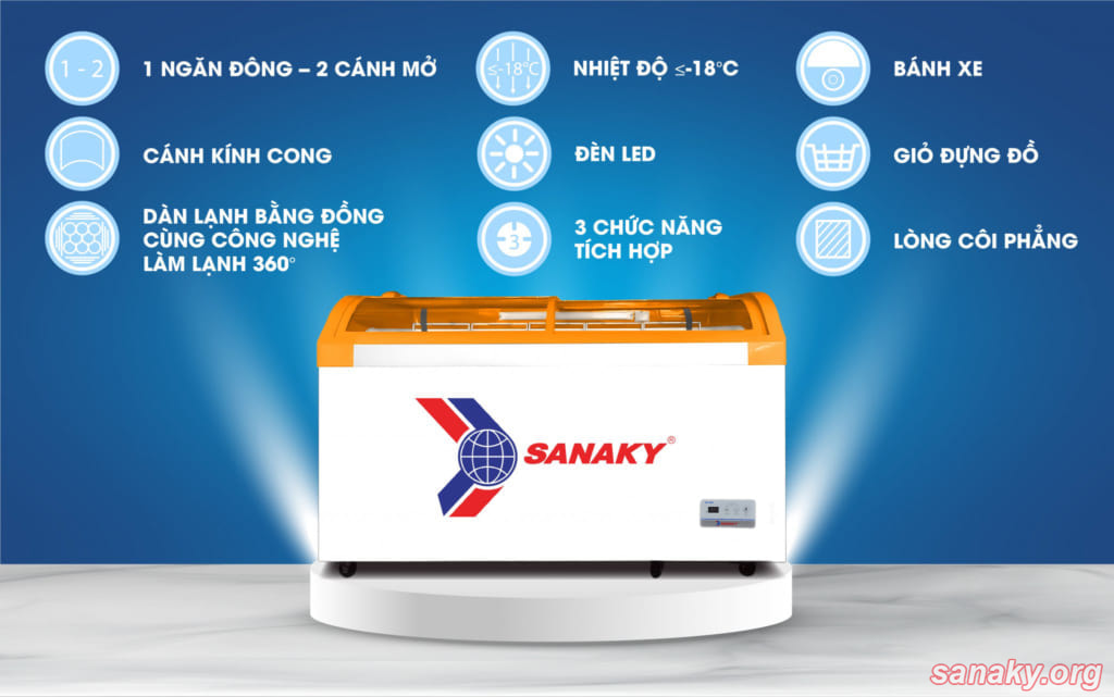 Tủ đông trưng bày dàn lạnh ống đồng Sanaky VH-899KA