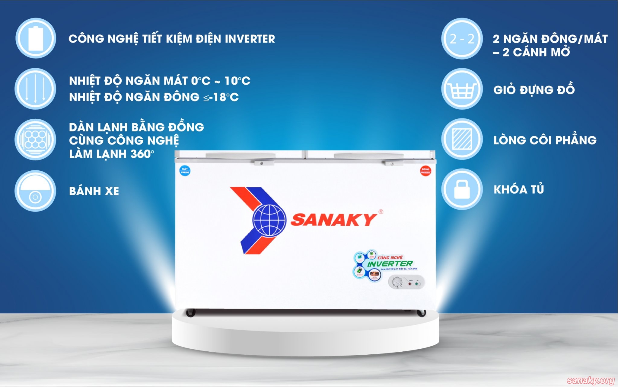 Thông tin Tủ đông mát Sanaky 560L VH-5699W3 Inverter