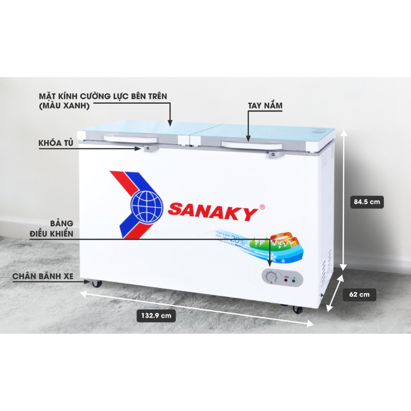 Kích thước thực tế sản phẩm tủ đông Sanaky VH-4099A2KD