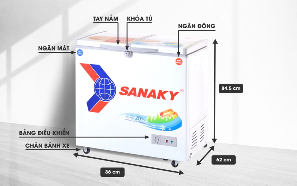 Kích thước thực tế tủ đông Sanaky VH-2899W1