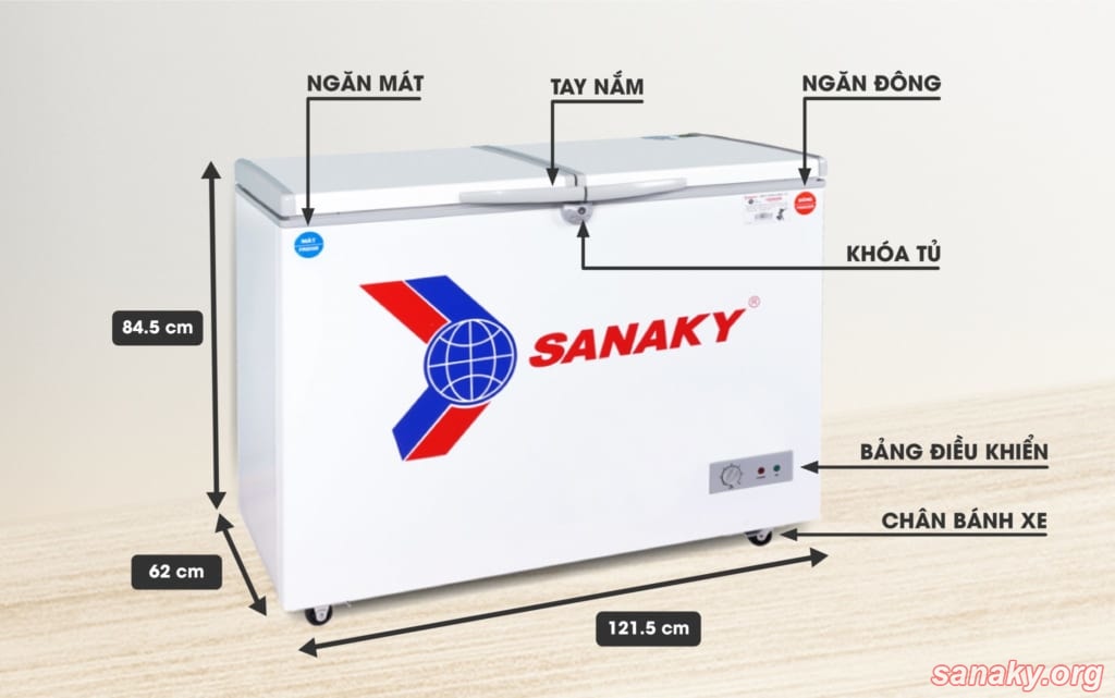 Kích thước tủ đông Sanaky VH-365A2