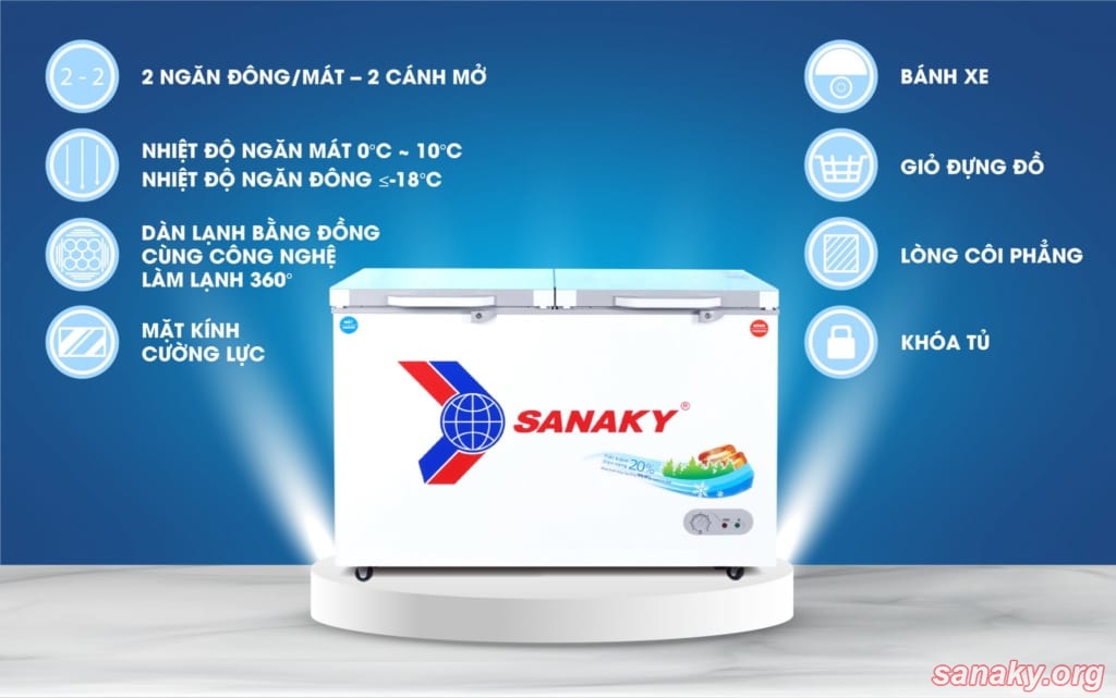 Tính năng tủ đông mặt kính Sanaky VH-2899W2KD