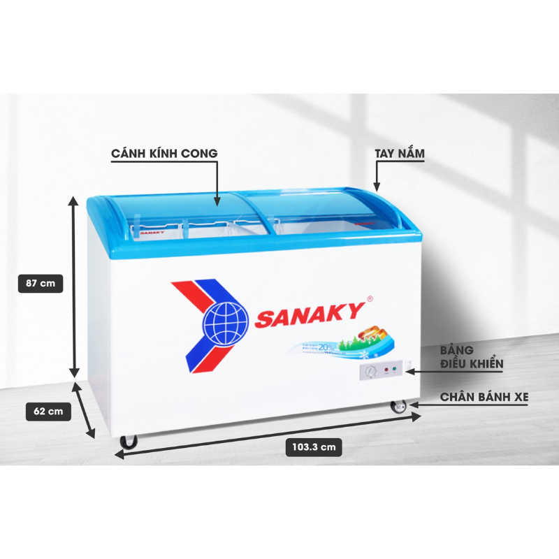 Kích thước tủ đông Sanaky VH-3899K