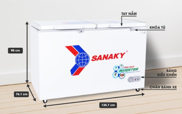 Kích thước tủ đông Sanay inverter VH-5699HY3