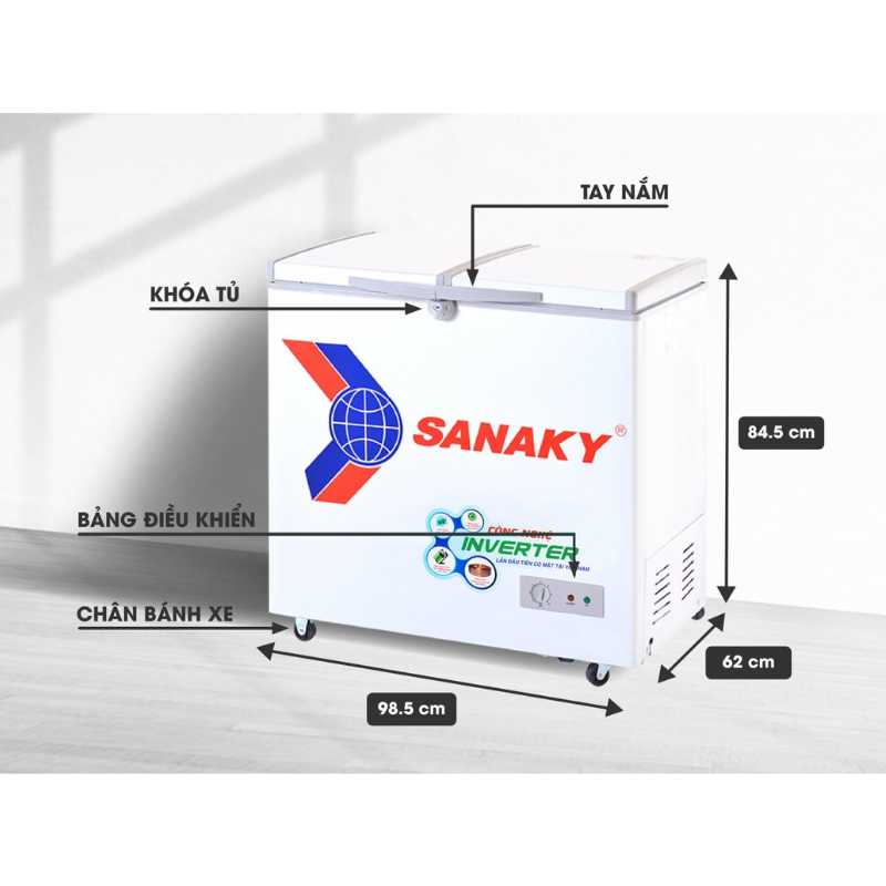 Kích thước tủ đông Sanaky VH-2599A3