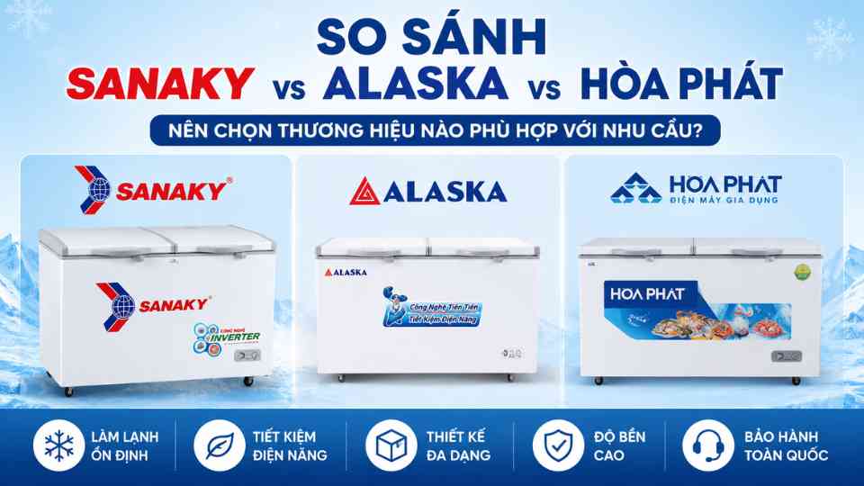 So sánh tủ đông Sanaky, Alaska và Hòa Phát