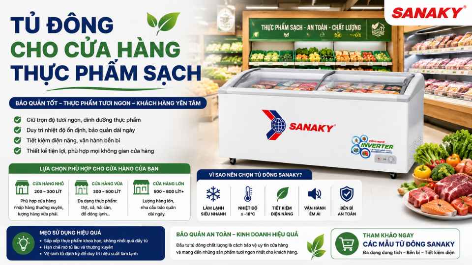 Tủ Đông Cho Cửa Hàng Thực Phẩm Sạch Nên Chọn Loại Nào