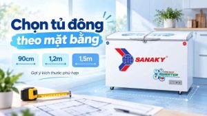Mặt bằng rộng 90cm, 1.2m, 1.5m chọn tủ đông kích thước nào